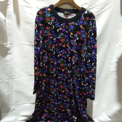 ④LakeAlster レイク アルスター ワンピース ポケット有 黒 ブラック 総柄 花柄 Mサイズ 古着 昭和 レトロ 長袖 秋物 冬物  婦人服 ビンテージ アンティーク パジャマ 部屋着 ブランド