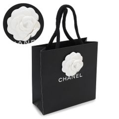 CHANEL シャネル 紙袋 正規店 ペーパーバッグ ショッパー ブラック 黒 カメリア付き 14×14×6cm（アクセサリー/小物類向け）【ブランド付属品】【紙袋】(ec)