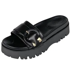 ジミーチュウ JIMMY CHOO ロゴ フラット サンダル MAITI 靴 サンダル レザー ブラック レディース 【中古】のサムネイル