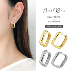 ピアス 金属アレルギー対応 レディース フープ ミニフープ スクエア 小さい 小さめ つけっぱなし シンプル キャッチレス ニッケルフリー シルバー925 20代 30代 40代 50代 60代