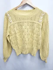 ◇ ⊇ axes femme アクシーズファム 透け感 ボリュームスリーブ 長袖 ニット セーター サイズM イエロー系 レディース E  【1506110012708】