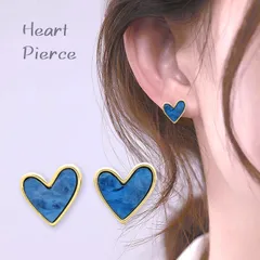 ハートピアス ブルー ゴールド マーブル つけっぱなし 金属アレルギー ニッケルフリー シンプル