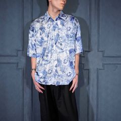 オープンカラー 冬景色 開襟シャツ半袖 ライトブルー ヴィンテージ 
