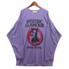 ヒステリックグラマー HYSTERIC GLAMOUR 2025SS オーバーサイズ シアー Tシャツ ワンピース 長袖 WARNING EVIL ONE PIECE パープル 紫 F 01251CO02