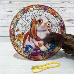 【ウサギ No.1】サンキャッチャー風アクリルオーナメント｜吊り下げ式ステンドグラス風インテリア／窓・壁装飾◎