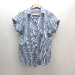 ◇ ViS ビス フロントボタン ストライプ柄 カジュアル シンプル フレンチ袖 シャツ サイズF ブルー ホワイト レディース E  【1310130028096】