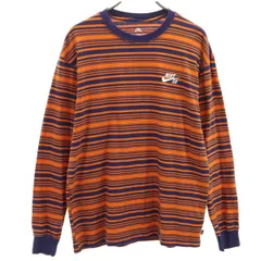 NIKE SB ナイキエスビー ボーダー柄 長袖 LOOSE FIT Tシャツ M オレンジ×ネイビー ロンT メンズ 古着