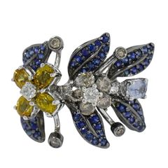 本物 サファイア 2.00ct ブラウンダイヤモンド 0.40ct ダイヤモンド 0.30ct 750 WG リング 指輪 12.5号 ホワイトゴールド アクセサリー ジュエリー 中古 【フォロー割】