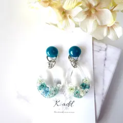 フラワーフープのイヤリング/ピアス～ターコイズブルー
