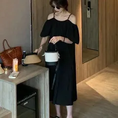 オフショルダー ロングワンピース ランタンスリーブ 半袖 ゆったり レディース 大人可愛い ワンピース 夏 ロング丈 カジュアル 体型カバー ゆったり 肌触り 柔らかい 楽ちん お出かけ デート 女子会 jixi22