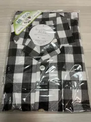 新品　メンズ 無印風★薄手★長袖パジャマ/黒チェック大　サイズL　綿100% ズボン前あき　上下セット　やさしい肌ざわり