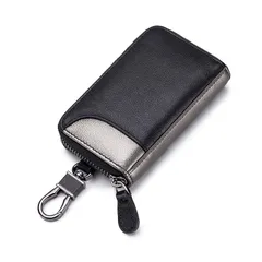 [MBOYU] キーケース メンズ 本革 2つ外側ポケット カード収納 スマートキーケース 車 6連 カード 免許証 定期入れ 大きめ カラビナ おしゃれ ジッパー たくさん入る 丈夫 便利 プレゼント