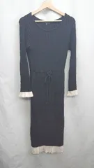 ◇ ⊇ rienda リエンダ バイカラー リブニット 長袖 ロング ワンピース サイズF ブラック レディース E  【1410290068472】