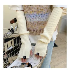 ☆ オフホワイト ☆ アームウォーマー 暖かい ロング mmarmw111e アームウォーマー ニット リブ アームカバー 暖かい ハンドウォーマー 指なし 手袋 ロング レディース 秋 冬 おしゃれ かわいい 防寒 防風 シンプル 無地 睡眠 温活