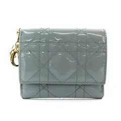 クリスチャンディオール Christian Dior Lady Dior ロータスウォレット 財布 三つ折り キルティング パテントレザー グレー ■OH /AK32