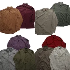 古着卸 まとめ売り  スムースポリエステル 長袖シャツ 10枚セット (メンズ Ｍ /Ｌ ) ストライプ 胸ポケ 無地 単色  中古 古着 NA7355