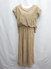 ◇ ⊂ any FAM レイヤード ウエストゴム Vネック 半袖 ロング丈 ワンピース サイズ2 ライトブラウン レディース E  【1410100026432】