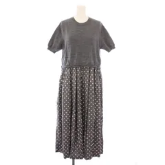 コムデギャルソンブラック COMME des GARCONS BLACK フレアワンピース ミモレ ロング ニット 半袖 クルーネック ドット柄 切替 ウール S グレー /BB