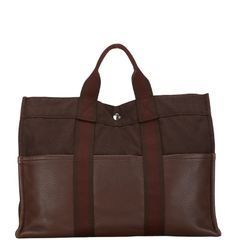 エルメス フルートゥMM トートバッグ ハンドバッグ ブラウン レザー キャンバス レディース HERMES【222-58884】