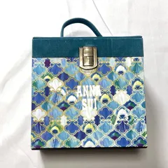 【211942】ANNA SUI アナスイ  ベロア＆シルク　総柄バニティボックス　小物入れ　手提げ ブルー/グリーン/パープル