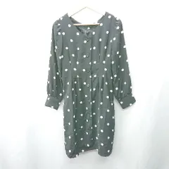 ◇ Φ MAJESTIC LEGON ドット 水玉 前開き パフスリーブ 長袖 ミニ ワンピース サイズM ブラック レディース E  【1409100069143】