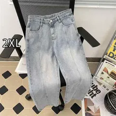 [2XL]メンズ ファッション 服 男性用 オシャレ シンプル 大人 かっこいい 大きいサイズ ストリート 紳士服 アメリカン ワイド レッグ ウォッシュ 加工 ダメージ ジーンズ ストレート スタイル レトロ ドレープ フロア レングス パンツ