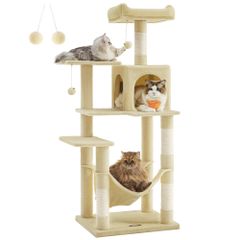 【迅速発送】FEANDREA キャットタワー スリム 猫タワー ハンモック 耐荷重15kg 大型猫用 おしゃれ 多頭飼い 爪とぎ 天然サイザル麻紐 高さ143CM ベージュ PCT161M01