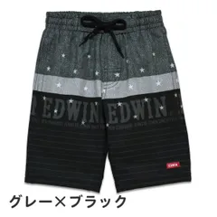 【グレー×ブラック BLACK】 水着 キッズ 子供 男の子 ストレッチ サーフパンツ EDWIN エドウィン(712301)デニムボーダー×星柄 120cm 130cm スイミング 水泳 こども用 小学生 海パン