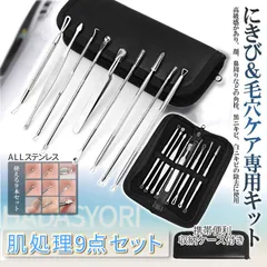 肌 処理 スティック 9本 セット 毛穴 ケア キット ニキビ 黒ずみ 角栓 取り コメドプッシャー いちご鼻 毛抜き ピンセット 収納 ケース スキンケア HADASYORI 送料無料 ネコポス