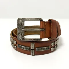 ヴィンテージ DIESEL ディーゼル 本革 ベルト ドクロ 骸骨 クロス ビス