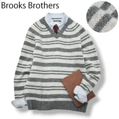 【上質】 ブルックスブラザーズ Brooks Brothers レッドフリース Red Fleece ピュア ラム ウール Vネック ニット セーター S ボーダー柄 グレー 灰 トラッド