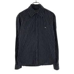 ラコステ ストライプ 長袖 コットンシャツ 2 ネイビー LACOSTE メンズ 古着 【240222】 メール便可