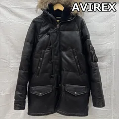 希少✨アヴィレックス　ラムレザーダウンジャケット　肉厚パンパン　黒　XL相当 希少✨アヴィレックス ラムレザーダウンジャケット 肉厚パンパン