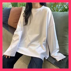 ★スタッフおすすめ★ カットソー ロングTシャツ 長袖 韓国 ロンティー 韓国ファッション スリット ロンティ おしゃれ 無地 白 黒 安い