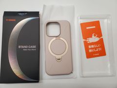 ★【新型ゼンマイ式 ・秋冬高級新モデル】TORRAS iPhone 16 Pro 用 ケース ゼンマイ式スタンド縦横両対応 リング マグネット搭載 MagSafe対応 ワイヤレス充電対応 「Ostand Spin Fusion」ミルクティー・デザートチタニウム