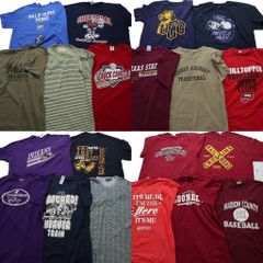 古着卸 まとめ売り カラーmix プリント 半袖Tシャツ 20枚セット (メンズ XL /L ) ヘンリーネック チームロゴ 英文字 中古 古着 NA7012