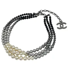 シャネル CHANEL ココマーク フェイクパール ネックレス  CCマーク 3連 ネックレス シルバーメッキ ホワイト ブラック グレー レディース 【中古】