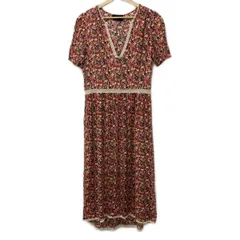 Zadig&Voltaire(ザディグエヴォルテール) ワンピース サイズXS レディース - レッド×マルチ 半袖/Vネック/花柄(フラワー)