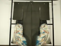 平和屋着物＊夏物　アンティーク　大正ロマン　黒留袖　散歩着　絽縮緬　飛鳥風景文　暈し染め　金銀彩　正絹　逸品　DAAR9656op