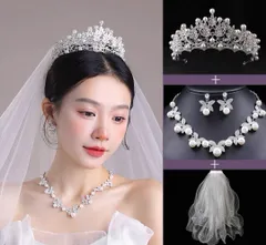 25年新作 【新品】花嫁セット　ネックレス　ピアス　ベール　ティアラ　ウェディング　結婚式