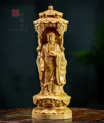井波彫刻聖観音菩薩立像蓮の花の台座付き大型高さ約65cm