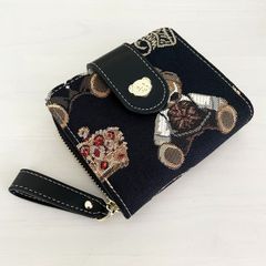 クマ柄 蛇腹式 カードケース カード入れ お札入れ レディース スナップボタン キュート かわいい 熊 くま プチプラ 大容量 ブラック 黒 黒色