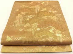 平和屋着物◎太鼓柄袋帯　飛鶴松梅文　金彩　正絹　逸品　BAAT9656hj