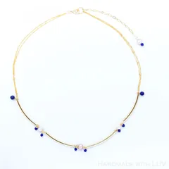 天然石ネックレス 淡水ピンクパール × ラピスラズリ