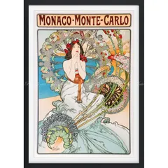 絵画風 壁紙ポスター (はがせるシール式) アルフォンス・ミュシャ モナコ・モンテカルロ (P.L.M鉄道のポスター) 1897年 アールヌーヴォー 【額縁印刷／トリックアート】 キャラクロ K-MCH-051SGF2 (426mm×594mm) ＜日本製＞