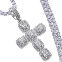 ネックレス メンズ K18WG 18金 ホワイトゴールド ダイヤモンド 12カラット 55cm テニスネックレス バゲットカット ロザリオ クロス 十字架 ペンダントトップ セット 刻印入り 鑑別書付き【アクセサリーマート/メルカリShops店】