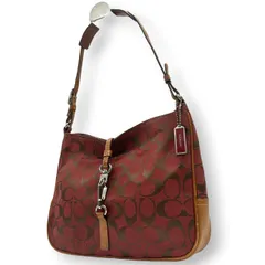 希少色 コーチ ワンショルダーバッグ キャンバス レッド ホーボー 6091 希少色 コーチ ワンショルダーバッグ キャンバス レッド