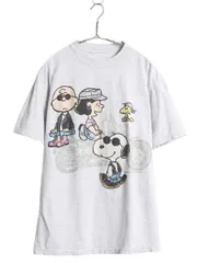 【お得なクーポン配布中!】 90s 00s スヌーピー バイク イラスト プリント Tシャツ メンズ レディース XL 程 オールド キャラクター ピーナッツ ハーレー 大きいサイズ