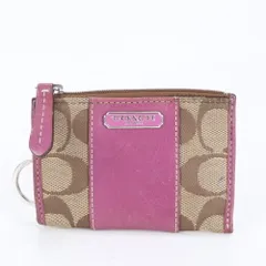 コーチ シグネチャー キャンバス キーリング 付 レザー コインケース 小銭入れ コンパクト ウォレット レディース MMM CL86-31【中古】