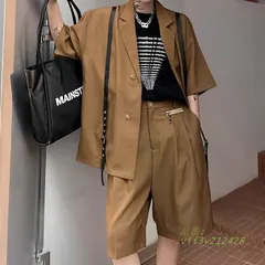 セットアップ メンズ 半袖 テーラードジャケット ハーフパンツ 2点セット 原宿 スーツ 20代 10代 ストリート 高校生 中学生 カジュアル 韓国 通学 春夏秋  vii3v212428のサムネイル